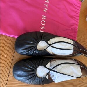 Taryn Rose Black Leather Ballet Flats with Elastic Strap